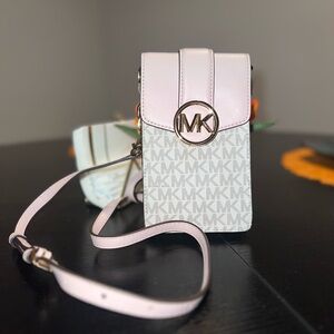 Michael Kors Pink and White Crossbody Bag with Gold Accents